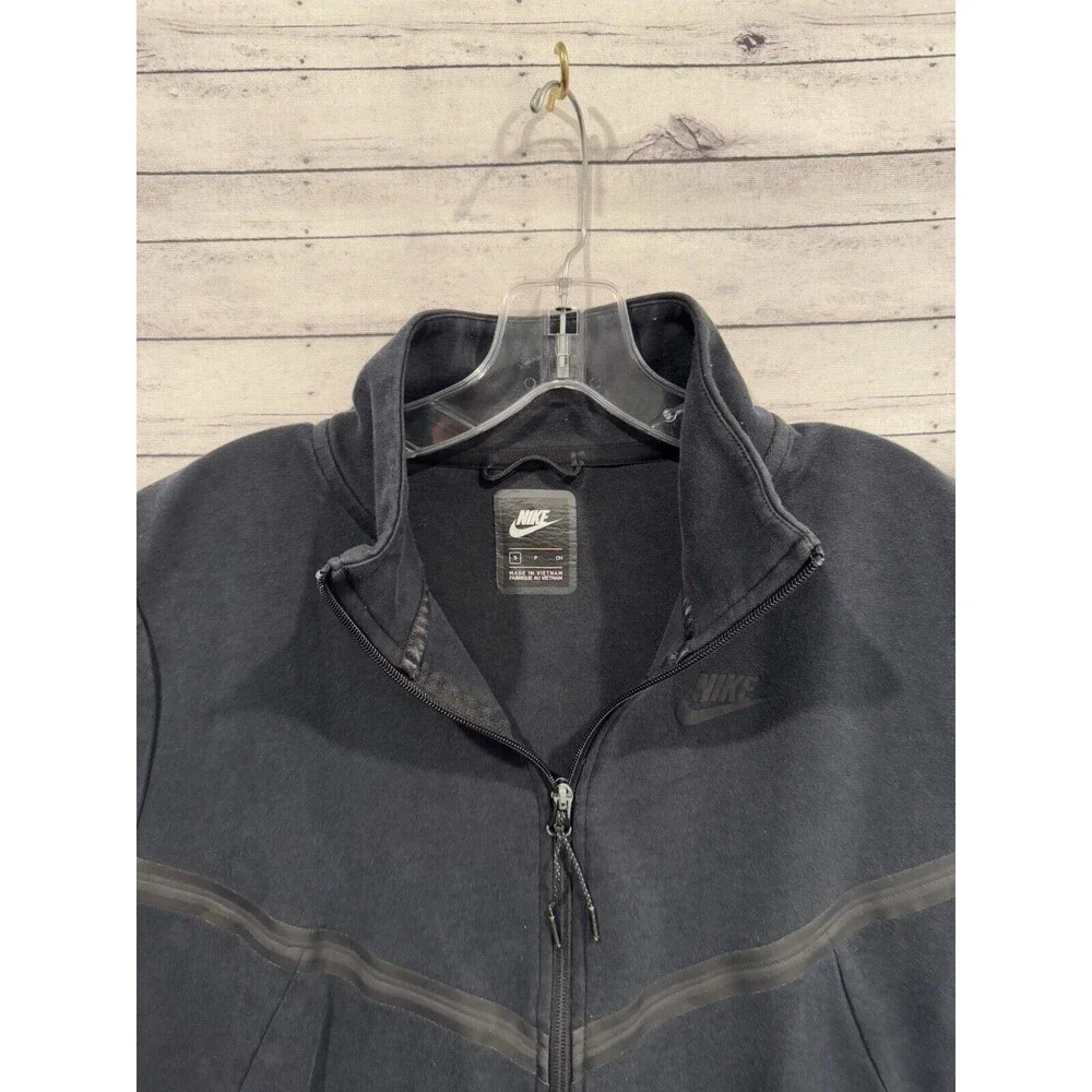Nike Tech Fleece Jacket Sz Small Black Sweatshirt Full Zip Pockets 3/4 Sleeve